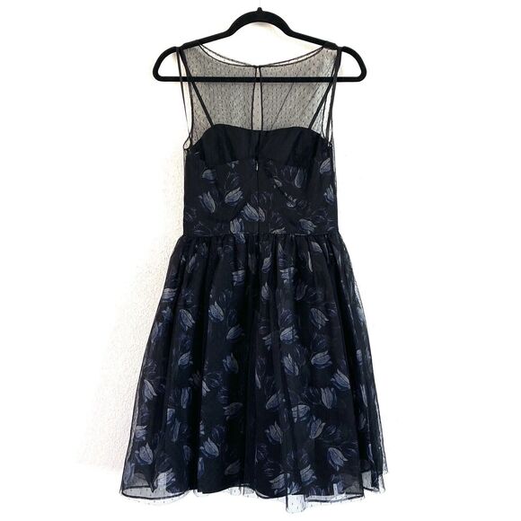 Jill Jill Stuart Floral Printed Organza Mesh Fit & Flare Blk Cocktail Dress - Picture 3 of 15